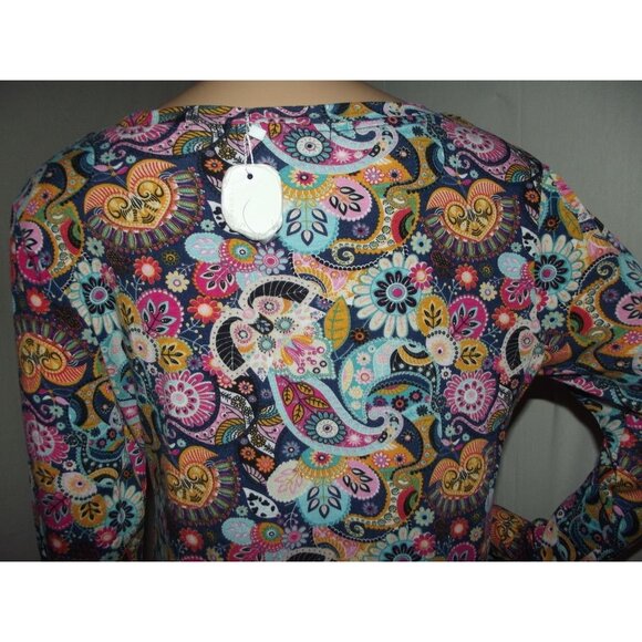 Jamby Tunic Top Womens Size Small Blue Pink Paisley Floral Print shirt Artzy - Picture 9 of 11